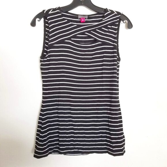 Vince Camuto Striped Sleeveless Cut Out Front Top - Picture 1 of 8